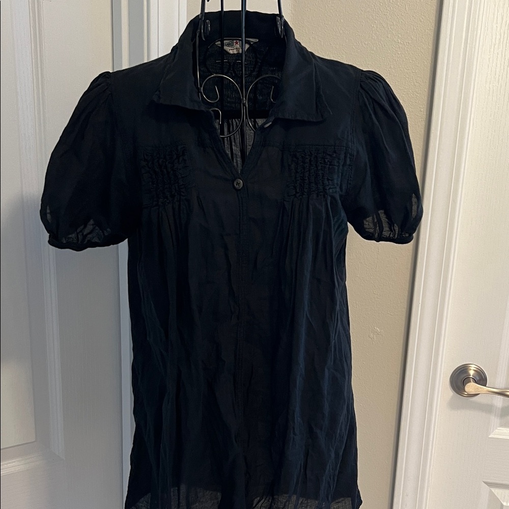 Hard Tail Black Blouse with Puff Sleeves